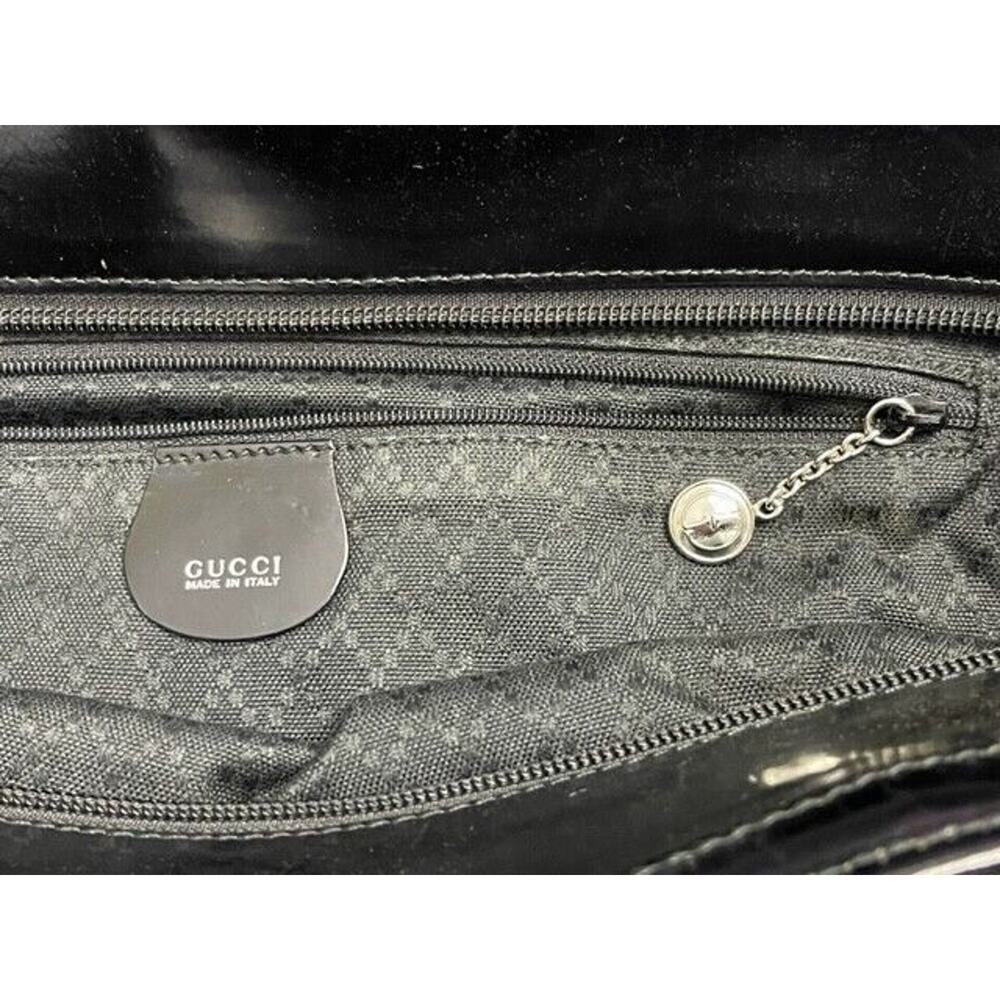 GUCCI Black Nylon Patent Tote Handbag Purse Women Laptop Business Overnight Hobo - Picture 3 of 15